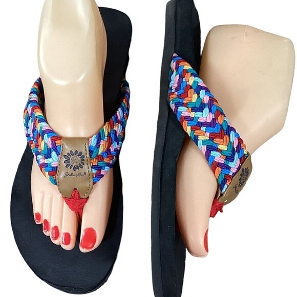 Yellow Box Rainbow Woven BOHO Beach Flip Flop Thongs Sz 8 #262J - Picture 4 of 7